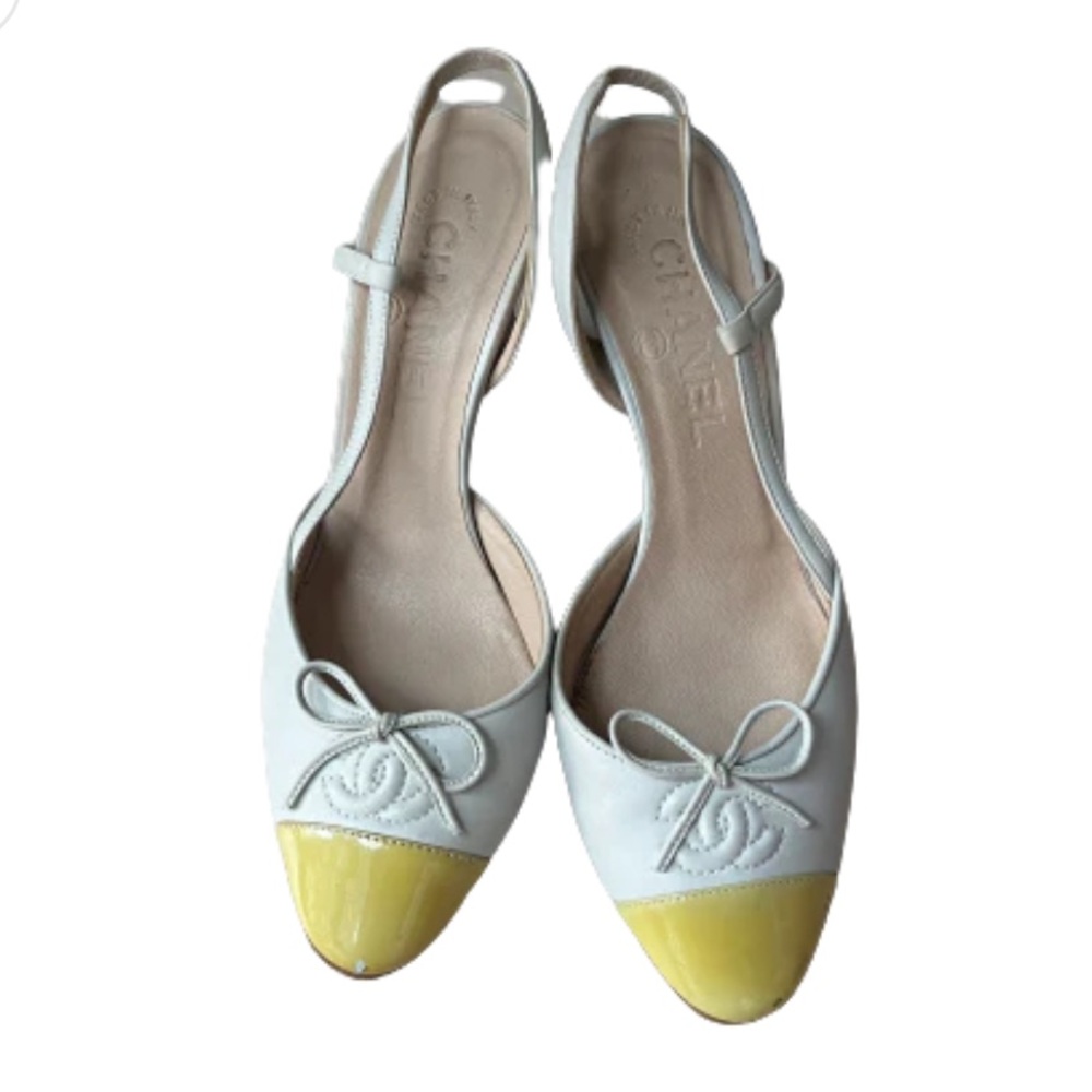 Chanel Two-Toned Yellow Toe CC Slingbacks